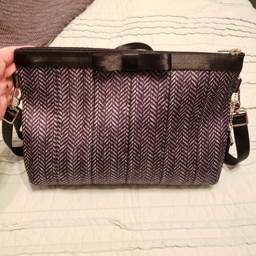 EUC Harveys Herringbone Black Bow Clutch